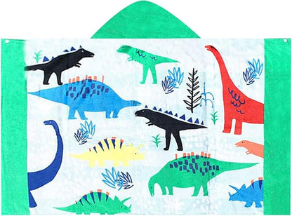 BANGSAUR Kids Hooded Bath Beach Towel, 100% Cotton 50"x30" Wrap, Toddlers Girls Boys 3-12 Years Coverup(Dinosaurs)