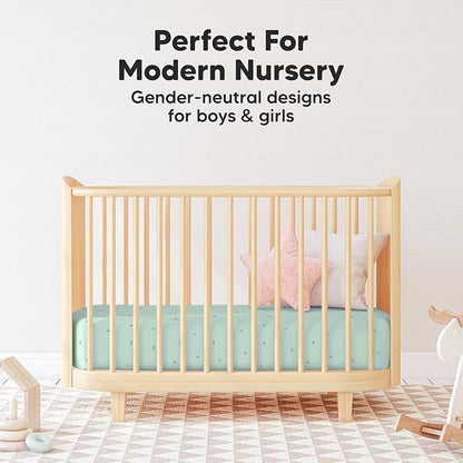 Pack and Play Sheets Fitted, 2-Pack Mini Crib Sheets - Pack N Play Sheets, Organic Fitted Crib Sheet for Pack and Play Mattress, Playard Baby Crib Sheets, Crib Sheets Neutral for Boys, Girls(Bunnies)