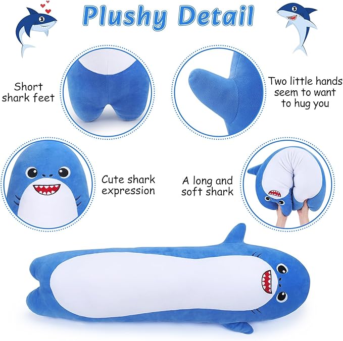 Large Shark Plush,33.5” Long Shark Stuffed Animal,Cute Plushies Long Shark Plush Toys,Kawaii Sleeping Animal Body Pillow,Soft Plush Hugging Pillow,Ideal Snuggle Buddy for Kids Adults