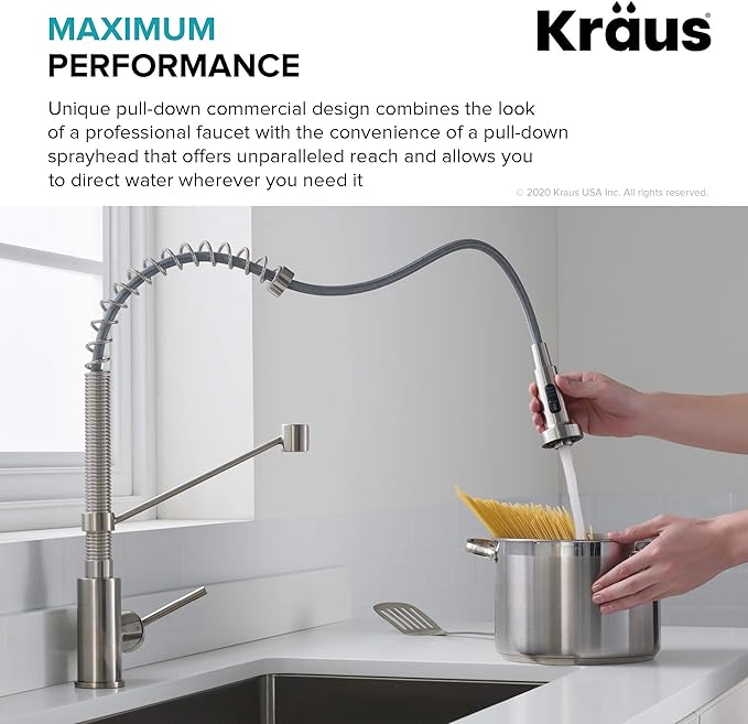 Kraus KPF-1610SFACBMB Bolden 18-Inch Single Handle Commercial Style Pull-Down Kitchen Faucet with Dual Function Sprayer, Spot Free Antique Champagne Bronze/Matte Black