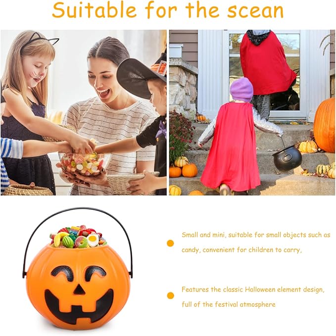 Toyvian Mini Halloween Portable Pumpkin Bucket, 20PCS 2.75 inches Small Halloween Pumpkin Candy Buckets Children Trick or Treat Bags