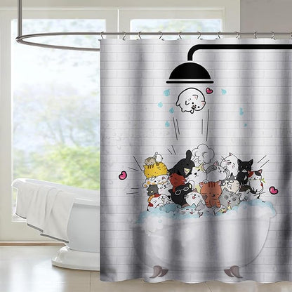 AILONEN Cute Cats Shower Curtain for Kids 72" W*84" H Inch,Kawaii Hilarious Funny Cat Pet Playing Water Shower Curtain,12 Pack Hooks Polyester Waterproof Fabric Decor for Bathroom Bathtub Panels