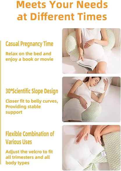 Pregnancy Pillows for Sleeping, Maternity Pillow for Pregnant Women with Pillow Cover, Adjustable Body Pillow for Pregnant Women, Wedge Pillows Support for Back, Legs, Belly, Hips(Green)