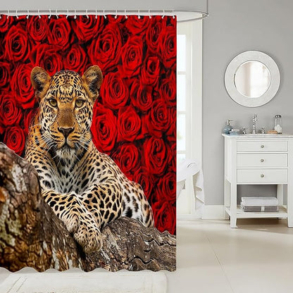 Feelyou Kids Leopard Bathroom Shower Curtain Set Leopard Shower Curtain Flower Leopard Bath Curtain for Kids Boys Girls Wild Leopard Kids Bathroom AccessoriesWild Animal 72"x72"
