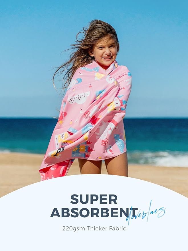 Kids Beach Towels 2 Pack 60''x30'', Quick Dry, Sand Free, Compact, Lightweight, Absorbent, Girls & Boys Large Microfiber Towels Gifts for Pool, Swim, Cruise Essentials
