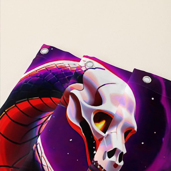 AILONEN Gothic Skull Shower Curtain for Bathroom,Terror Snake Skull Bath Curtain Decoration,Starry Skull Skeleton Print Waterproof Purple Curtain with 12 Plastic Hooks, 72" W*72" H