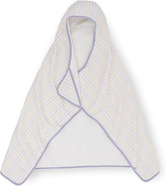 Little Unicorn Cotton Muslin & Terry Hooded Towel, Larger Size 1-6 Years (Unicorn Stripe)