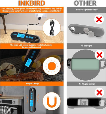INKBIRD Instant Read Meat Thermometer Digital for Cooking with Dual Probes, 328FT Waterproof Bluetooth BBQ Meat Thermometer, Rechargeable Grill Thermometer with Temperature Alarms, Graph, Calibration