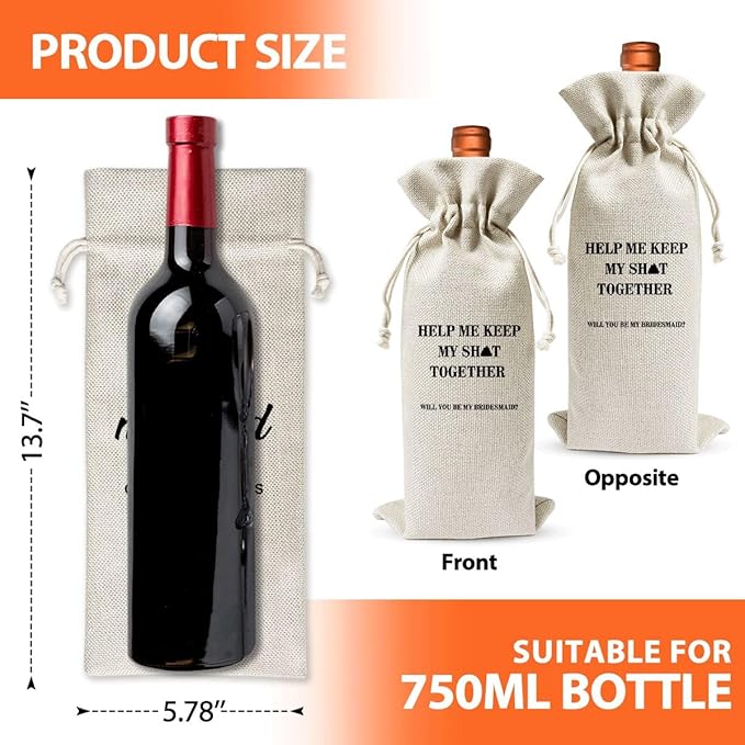 EUFJDKSL Bridesmaid Wine Bag Gift For Her Best Friend Women Girl, Engagement Party Or Bridal Shower Bachelorette Party Favor Decoration, Cotton Linen Wine Gift Bag With Drawstring