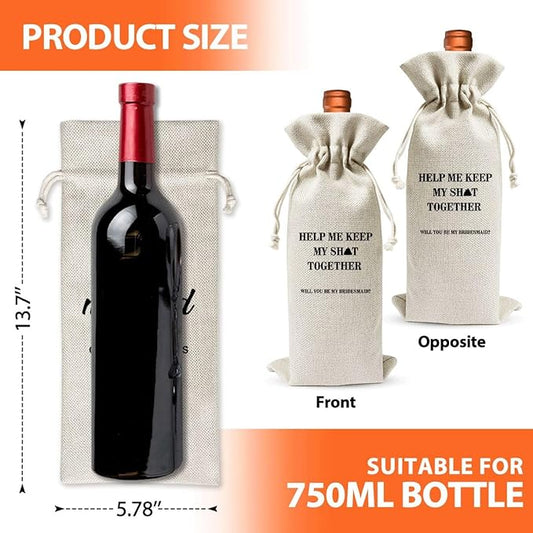 EUFJDKSL Bridesmaid Wine Bag Gift For Her Best Friend Women Girl, Engagement Party Or Bridal Shower Bachelorette Party Favor Decoration, Cotton Linen Wine Gift Bag With Drawstring
