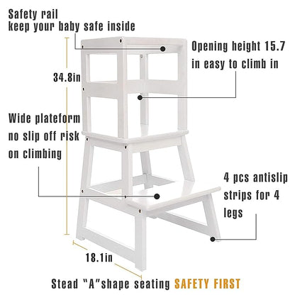 SDADI Kids Kitchen Step Stool Holds up to 150 Pounds with Safety Rail, Wide Platform Design, 4 Anti Slip Strips for 18 to 36 Months Old, White