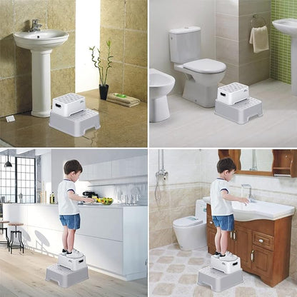 BlueSnail Double up Step Stool for Kids, Anti-Slip Sturdy Toddler Two Step Stool for Bathroom,Kitchen and Toilet Potty Training(Gray)