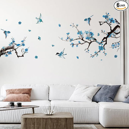 Zonon Flowers Wall Decals Vinyl Dragonflies Flowers Wall Stickers Removable Floral Wall Murals Peel and Stick Colorful Flower Wall Decor for Bedroom Living Room Nursery(Birds)