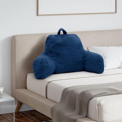 Reading Pillow for Sitting in Bed Adult, Standard Reading Pillow with Memory Foam, Back Pillow for Bed Sitting Up with Extend Arms, Bed Reading Pillow, Blue
