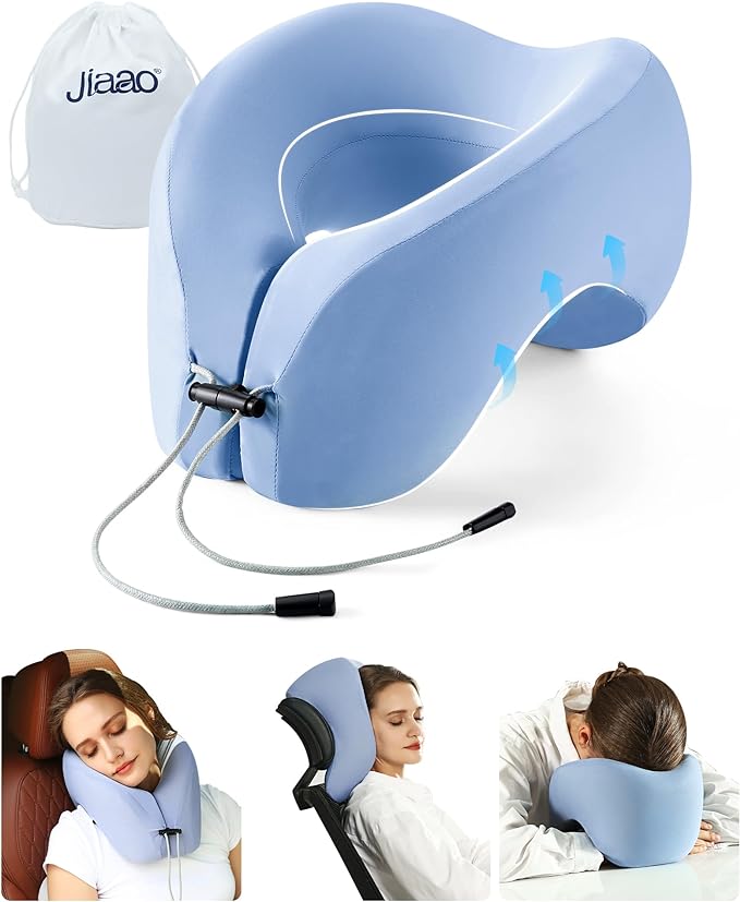 2-in-1 Travel Pillow, Memory Foam U-Shape Airplane Neck Pillow with Storage Bag, Napping Pillow Relax Arms, Ideal for Airplane, Car, Family and Travel Use-Upgraded