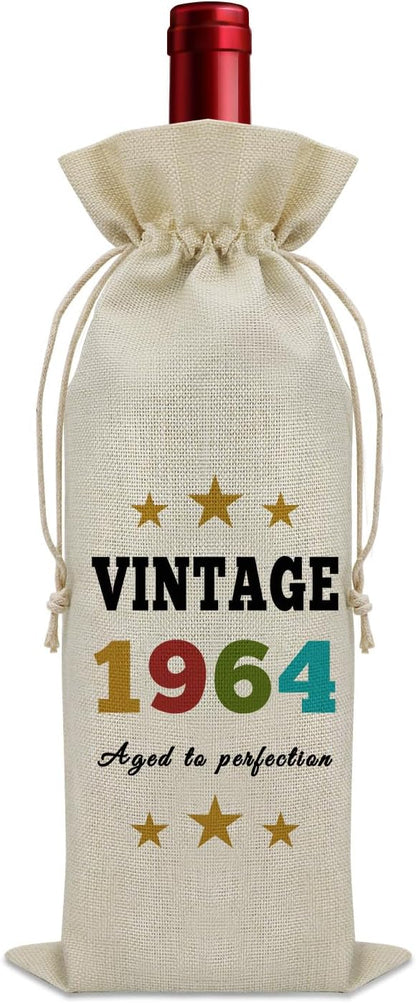 Sazuwu Vintage 1964 Gifts for Women Men Wine Bag Happy 60th Birthday Mom Gifts 60 Year Old Birthday Gifts for Dad Wine Accessories Gifts for Wine Lovers Turning 60 Gifts for Grandma Grandpa