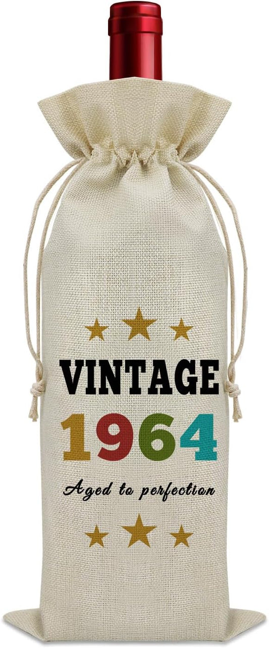 Sazuwu Vintage 1964 Gifts for Women Men Wine Bag Happy 60th Birthday Mom Gifts 60 Year Old Birthday Gifts for Dad Wine Accessories Gifts for Wine Lovers Turning 60 Gifts for Grandma Grandpa