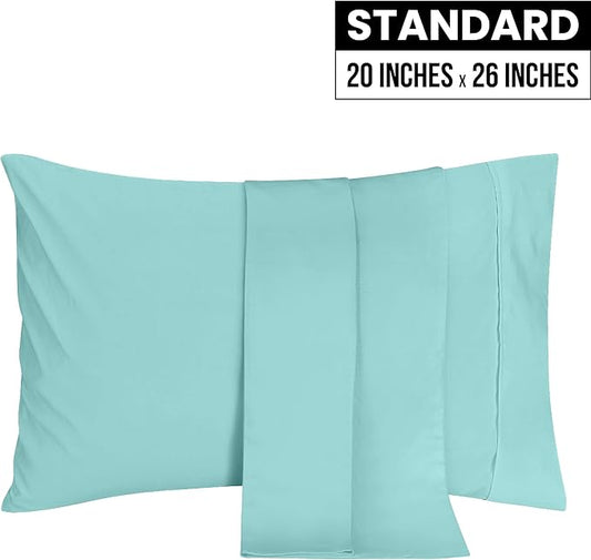 Utopia Bedding Standard Pillow Cases - 2 Pack - Envelope Closure - Soft Brushed Microfiber Fabric - Shrinkage and Fade Resistant Pillow Covers 20 X 26 Inches (Standard, Spa Blue)