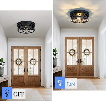Flush Mount Ceiling Light Fixture for Hallway,2-Light Black Hallway Light Fixtures Ceiling,Light Fixtures Ceiling Mount for Kitchen,Farmhouse,Hall (2 Pack)