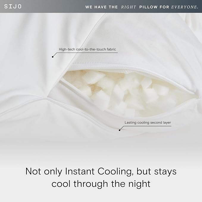 Sijo Premium Adjustable Bed Pillow, Lasting Cooling Surface, Shredded Memory Foam Pillows, Medium Firm, Perfect for Back, Side and Stomach Sleeper (King)