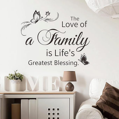 Family Wall Sticker, Inspirational Wall Decor Home Wall Decoration Warm Quotes Stickers Waterproof Removable Butterfly Sticker Letter Word Decal for Bedroom Dining Room Kitchen Wall Art Decor(Black)