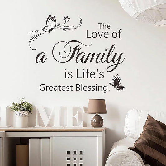 Family Wall Sticker, Inspirational Wall Decor Home Wall Decoration Warm Quotes Stickers Waterproof Removable Butterfly Sticker Letter Word Decal for Bedroom Dining Room Kitchen Wall Art Decor(Black)