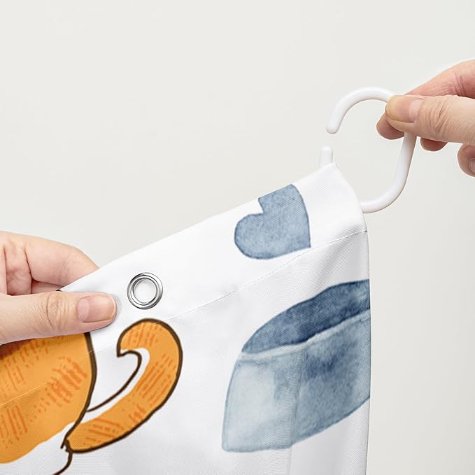 AILONEN Cute Dog Shower Curtain, Cartoon Shiba Inu Dog Bath Curtain,Pet Dog Paw Print Dog Lover Minimalist White Waterproof Curtain with 12 Plastic Hooks(36" W*72" H)