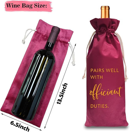 TBITON Wedding Officiant Wine Bag,Officiant Wine Bag,Pairs Well With Wedding Officiant Duties,Officiant Gift,Officiant Wedding Gift, Burlap Drawstring Wine Bag (Officiant-Red)