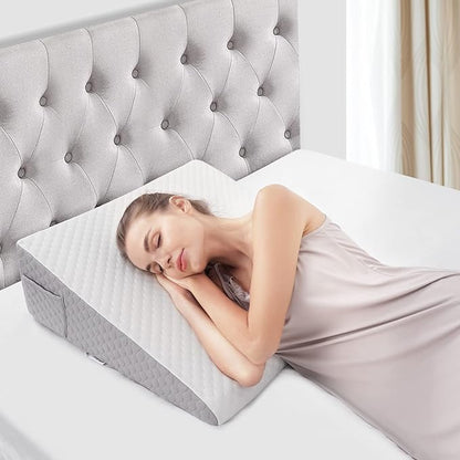 Forias 7.5" Wedge Pillow for Sleeping Bed Wedge Pillow for After Surgery Triangle Elevated Pillow Wedge for Acid Reflux Gerd Snoring Back Pain, Air Layer Removable Machine Wash Cover | Memory Foam Top