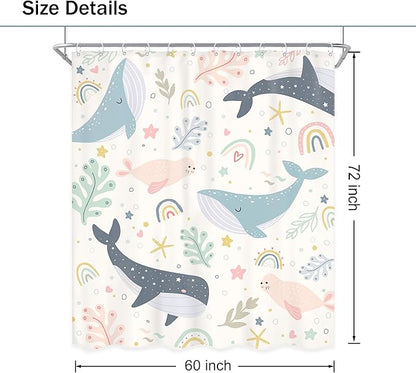Kids Shower Curtain Ocean Cute Whale Rainbow Girls Cartoon Funny Sea Animal Underwater 60Wx72L Inch Shower Curtain Bathroom Set Colorful Lovely Bath Curtain Bathtub Accessories Home Decor