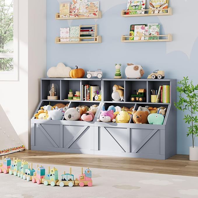 Kids Bookshelf and Toy Storage, Kids Toy Storage Organizer, Toy Storage Cabinet with Toy Shelf, Toddler Bookshelf Toy Organizer and Storage Bins for Playroom, Bedroom, Nursery, Classroom, Daycare