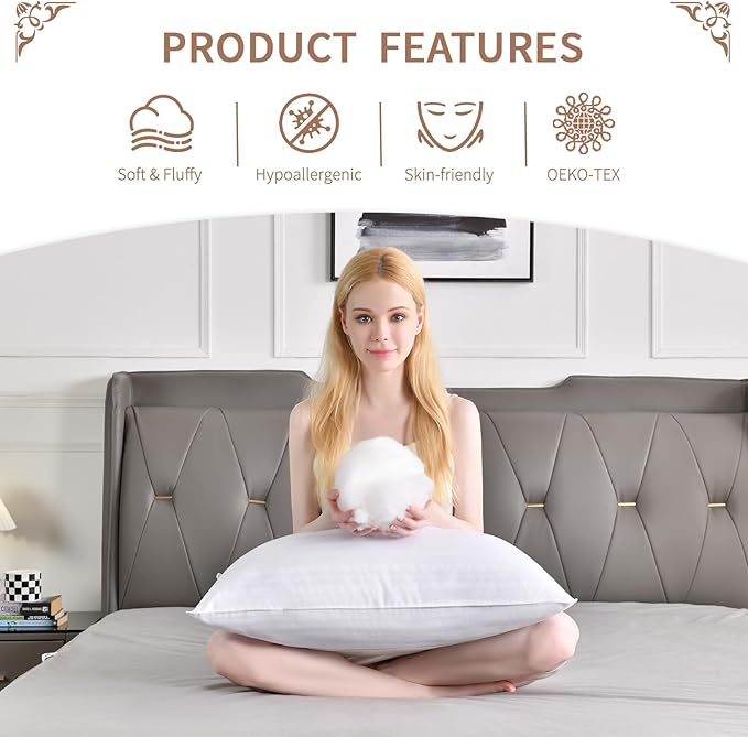 Cosmoluxe Bed Pillows for Sleeping 4 Pack, Hotel Collection Down Alternative Pillows Queen Size (20"x28") Set of 4 for Back, Stomach or Side Sleepers