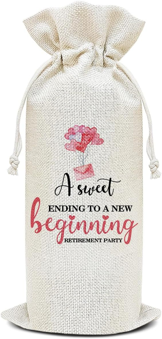 Wine Canvas Bag, Retirement Wine Gift Bag, Retirement Gift for Women Boss Coworker Farewell Gifts Goodbye Leaving Gifts Wine Bags for Wine Bottles, Wine Gifts With Drawstring Party Decoration -WB12