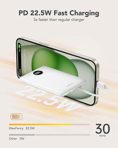 Mini Portable Charger for iPhone - 10000mAh Small PD 22.5W Fast Charging Power Bank with Built-in Cables - Travel Essentials USB C Slim Battery Pack Compatible with iPhone, Android, and More…