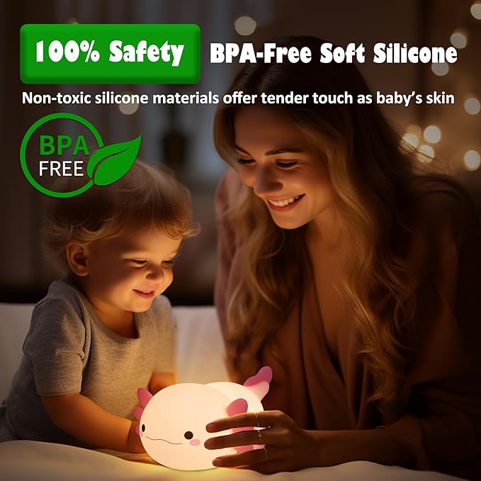 Axolotl Gifts for Kids, Axolotl Night Light Silicone Lamp,Portable Rechargeable Table Lamp,Cute Room Decor Night Light for Kids Girls Boys Birthday Christmas Gifts