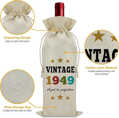 Sazuwu Vintage 1949 Gifts for Women Men Wine Bag Happy 75th Birthday Mom Gifts 75 Year Old Birthday Gifts for Dad Wine Accessories Gifts for Wine Lovers Turning 75 Gifts for Grandma Grandpa