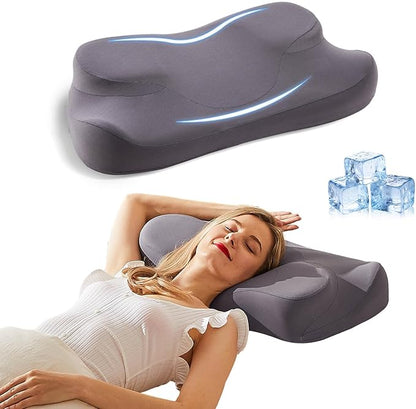 Ergonomic Memory Foam Pillow for Neck Pain Relief,Neck Support Pillows for Sleeping,Cooling Pillows for Neck and Shoulder Pain,Ideal Cervical Pillow for Side,Back,and Stomach Sleepers,Grey
