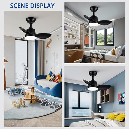 Black small Ceiling Fan with Light 24-Inch, Remote Control, 3-Color Dimmable, Reversible, 6-Speed - Ideal for Kitchen, Bedroom, Balcony, Study - Easy Installation