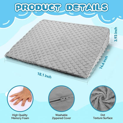 BlissfulAbode Wedge Pillow for Kids,Memory Foam for Back,Legs & Knees, Relaxation and Comfort, Soft and Breathable, Dot Texture Pillow for Reading Watching TV Gaming Sleeping, Fit for Sofa Floor Room