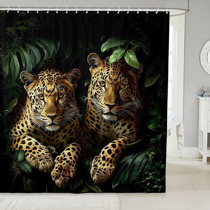 Feelyou Wild Leopard Bath Curtain Leopard Shower Curtain Kids Leopard Bathroom Shower Curtain Set Wildlife Kids Bathroom Accessories Cool Leopard 72"x78"