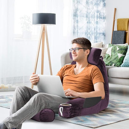 Nestl Reading Pillow Large Bed Pillow, Back Pillow for Sitting in Bed Shredded Memory Foam Chair Pillow, Reading & Bed Rest Pillows Purple Back Pillow for Bed, Bed Chair Arm Pillow with Pockets