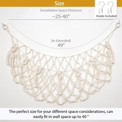 Stuffed Animal Soarage Hammock Macrame Toy Diaplay Plush Toy Holder Ceiling Hanging Net for Stuffed Animal Storage (Cream, Small)