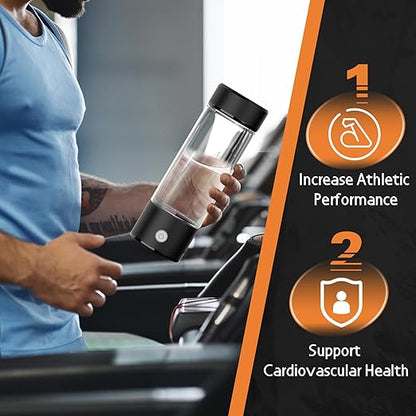 Hydrogen Water Bottle Generator, Portable Rechargeable aquahealth Hydrogen Water, Hydrogen Water Ionizer Machine, with SPE/PEM Technology, for Home Office Travel Fitness Drinking (Black)