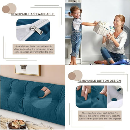 Large Triangular Headboard Pillows Long Backrest Positioning Support Bolster Cushion for Daybed Fluffy Quality Plush Body Wedge Pillow with Removable Cover(Navy blue-24x8x20in)
