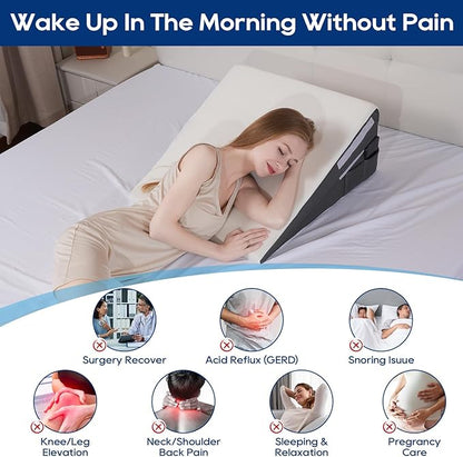 GOHOME Bed Wedge Pillow with Cooling Memory Foam Top Removable,3 in 1 Triangle Pillow Wedge for Sleeping-Help with Acid Reflux, Heartburn, Snoring, Legs and Back Pain