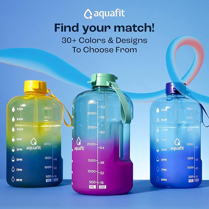 AQUAFIT 1 Gallon Water Bottle with Time Marker - BPA Free 128 oz Water Bottle with Straw, Gym Water Bottle with Handle, 1 Gallon Water Jug, Big Water Bottle, Large Water Bottle (Mint)
