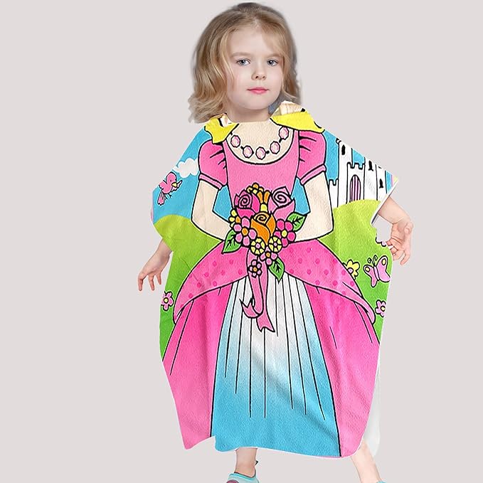 Flower Princess Beach Towel for Ages 2-4, Cute Castle Kids Hooded Bath Towel, 47.2" x 23.6" Super Absorbent Toddler Bath Towel