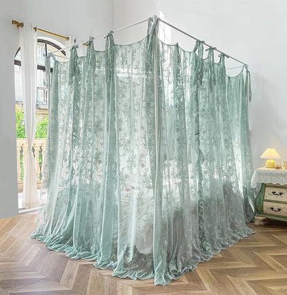 Mengersi Canopy Bed Curtains with Tie Backs,Bed Canopy Curtains Bed Drapes Sheer Lace Curtains for Bedroom Decor（Full,Sage Green