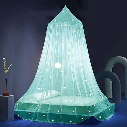Eimilaly Stars Bed Canopy Glow in The Dark, Bed Canopy for Girls Mosquito Net, Princess Canopy for Girls Bed Room Decor, Green