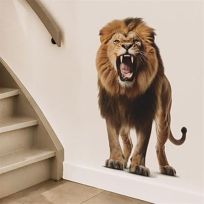 Lion Wall Decals, Vinyl Removable 3D Stickers for Bedroom Nursery Decor - Peel and Stick Cute Baby Girl Boy Toddler Kids Room Art Decoration, Woodland Forest Safari Jungle Mural Waterproof
